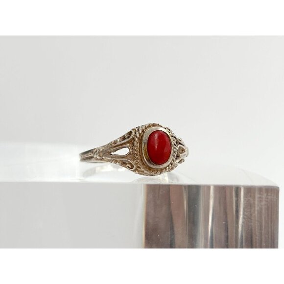 Natural Coral Cabochon Sterling Silver SW Style 925 Ring - multiple sizes - Picture 2 of 10
